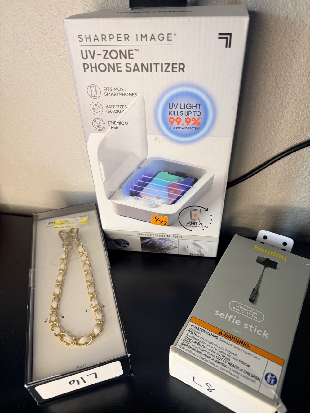 Phone Accessories Bundle Sharper Image UV-Zone Phone Sanitizer, Chain, Stick